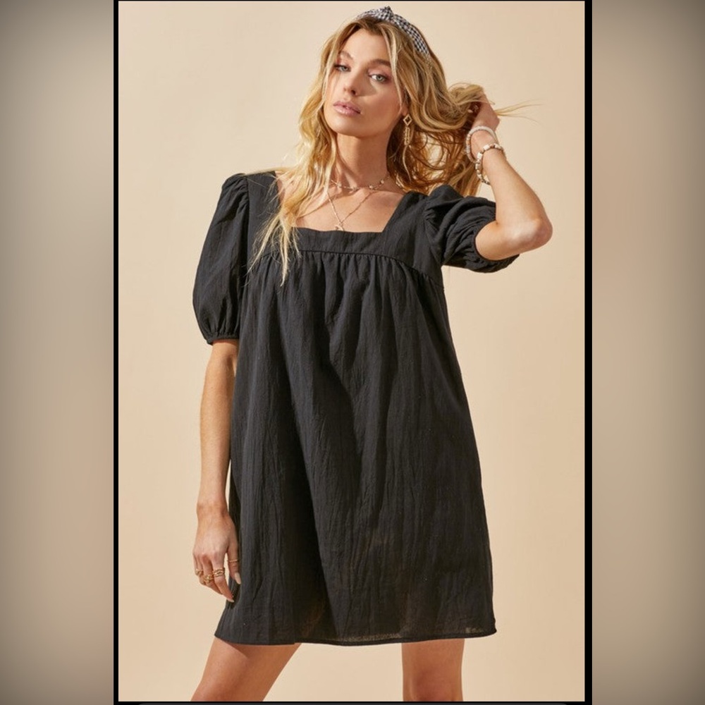 Elegant Black Puff Sleeve Dress